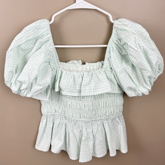 Antonio Melani Mint Ivory Woven Shayla Gingham Peplum Blouse - Picture 2 of 10